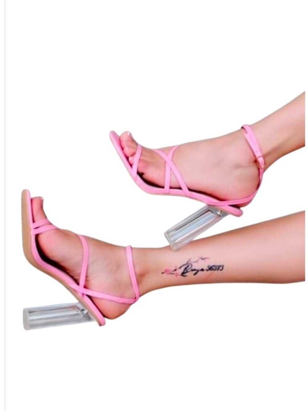 Pink Strappy Heels With Clear Block Heel Design – Womens Stylish Open-Toe Sandal - Picture 5 of 10